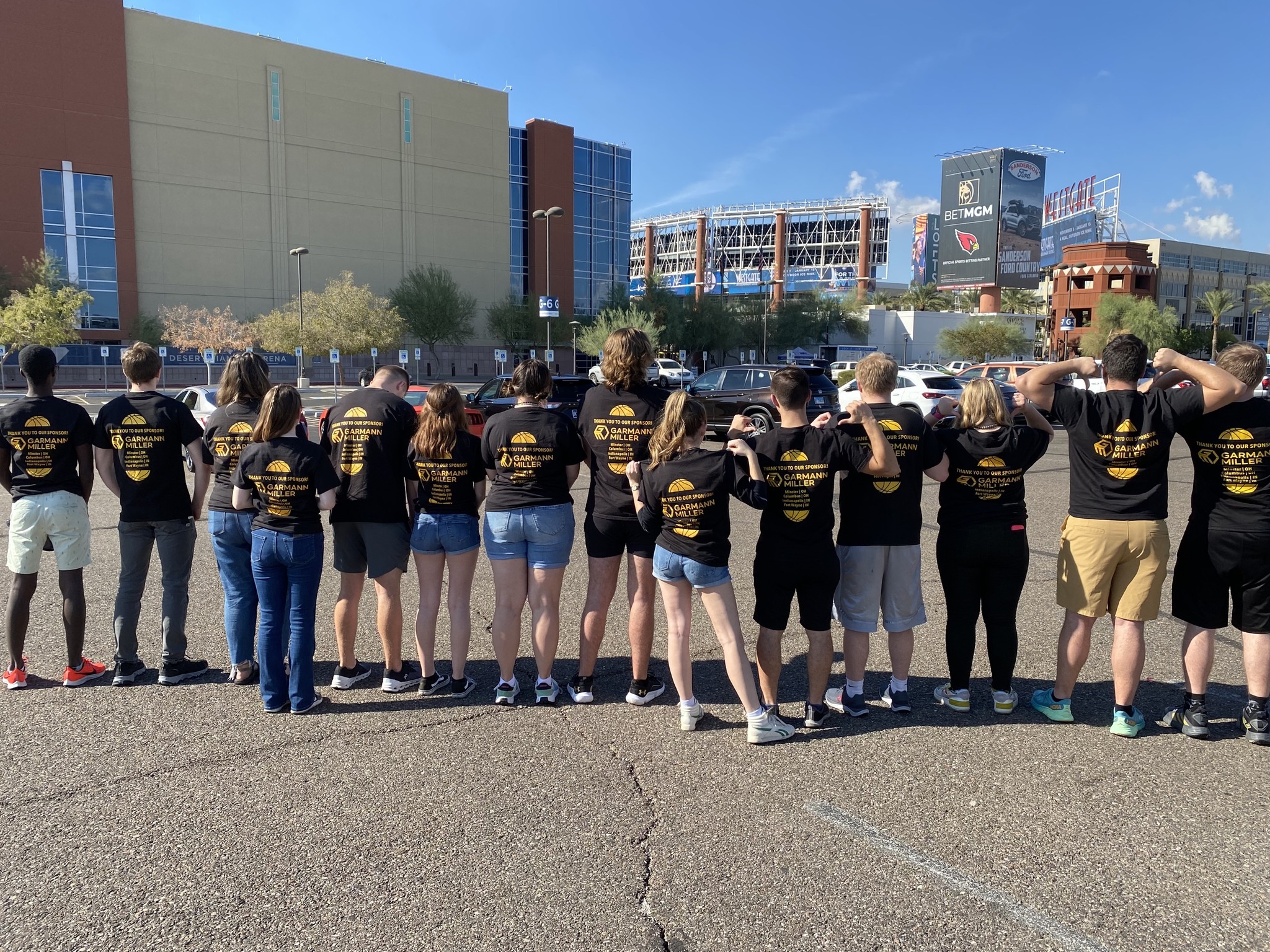 Garmann Miller intern Isaac Wendel with classmates from Fort Wayne Purdue showing Garmann Miller logo on shirts